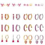 Red CZ Heart Dangle Earrings Set for Women