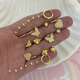 Turtle Cat Paw Bee Stud Earrings Piercing Heart Dangle Ear-Ring Jewelry