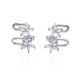 Silver Filled CZ Zircon Flower Ear Cuff Clip Earrings Non Piercing