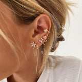 Silver Filled CZ Zircon Flower Ear Cuff Clip Earrings Non Piercing