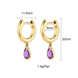 Silver Drop Hoop Earrings Purple CZ Zircon Dangle Jewelry