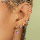 Silver Drop Hoop Earrings Purple CZ Zircon Dangle Jewelry