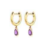 Silver Drop Hoop Earrings Purple CZ Zircon Dangle Jewelry