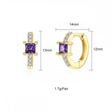 Silver Drop Hoop Earrings Purple CZ Zircon Dangle Jewelry