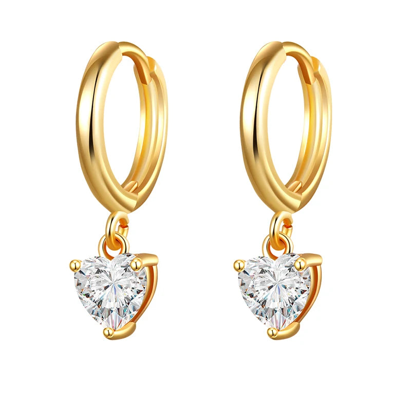 Silver Heart Dangle Earrings CZ Zircon Drop Girls Jewelry