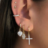 Silver Heart Dangle Earrings CZ Zircon Drop Girls Jewelry