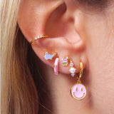 Silver Hoop Drop Earrings Dripping Oil Heart Smiley Dangle