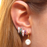 Silver Hoop Drop Earrings Dripping Oil Heart Smiley Dangle