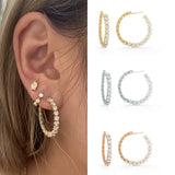 Silver Filled Hoop Earrings Big CZ Zircon Huggie Earring Circle Ear Rings