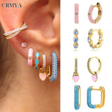 Silver Filled CZ Zircon Enamel Hoop Earrings