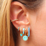Colorful CZ Zircon Double Round Chain Earrings