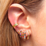 Colorful CZ Zircon Double Round Chain Earrings