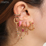Colorful CZ Zircon Double Round Chain Earrings