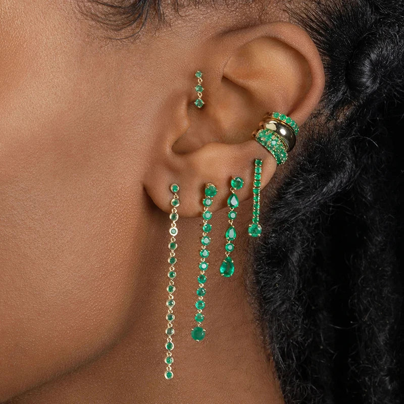 Vintage Green Zircon Hoop Earrings