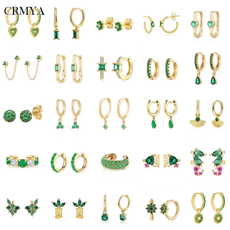 Vintage Green Zircon Hoop Earrings