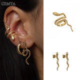 Silver Plated CZ Snake Stud Ear Cuff Earrings
