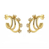 Gold-Plated Hoop Clip Dangle Earrings for Women CZ Zircon Piercing