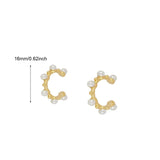 Gold-Plated Stud Earrings for Women with CZ Pearl Set