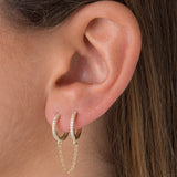 Silver Double Round Hoop Earrings CZ Zircon Tassel Earring