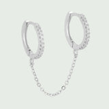 Silver Double Round Hoop Earrings CZ Zircon Tassel Earring