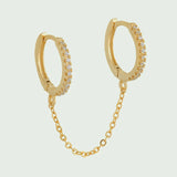 Silver Double Round Hoop Earrings CZ Zircon Tassel Earring