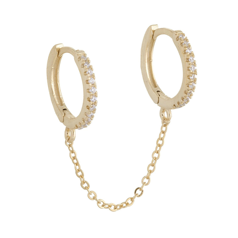 Silver Double Round Hoop Earrings CZ Zircon Tassel Earring