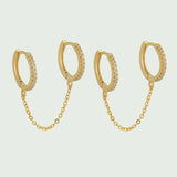 Silver Double Round Hoop Earrings CZ Zircon Tassel Earring
