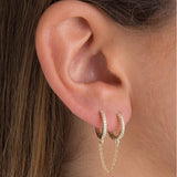 Silver Double Round Hoop Earrings CZ Zircon Tassel Earring