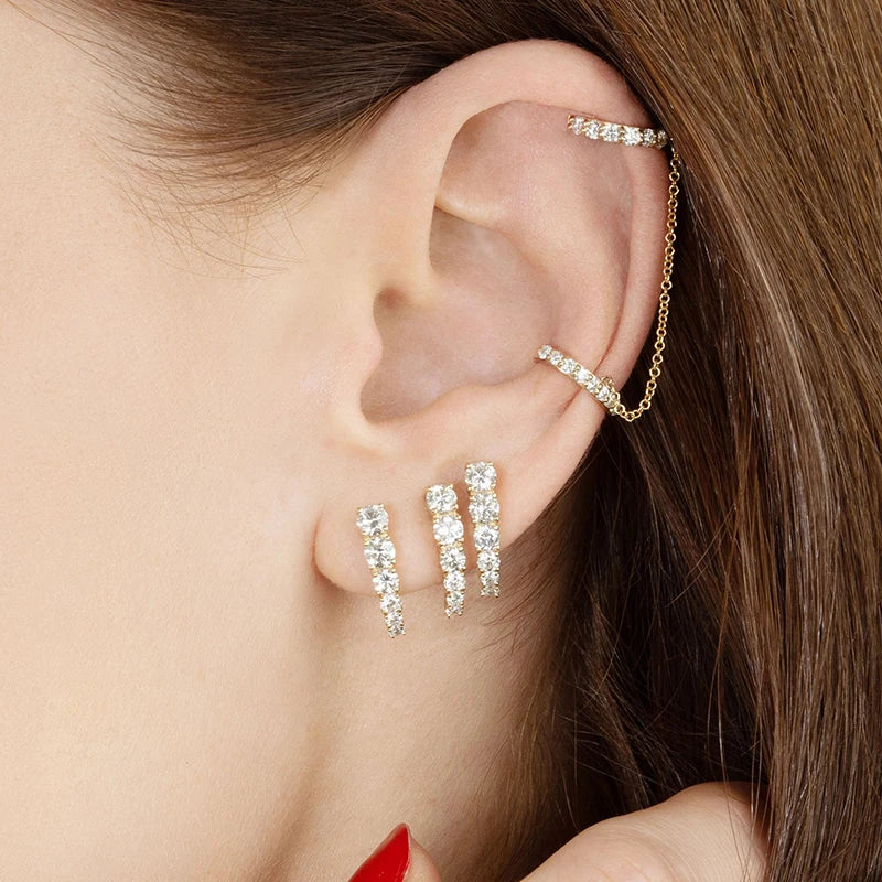 Zircon Stud Earrings Silver Filled Vintage Women's Jewelry