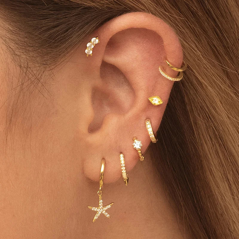 Vintage Silver Filled CZ Zircon Cross Drop Earrings for Women