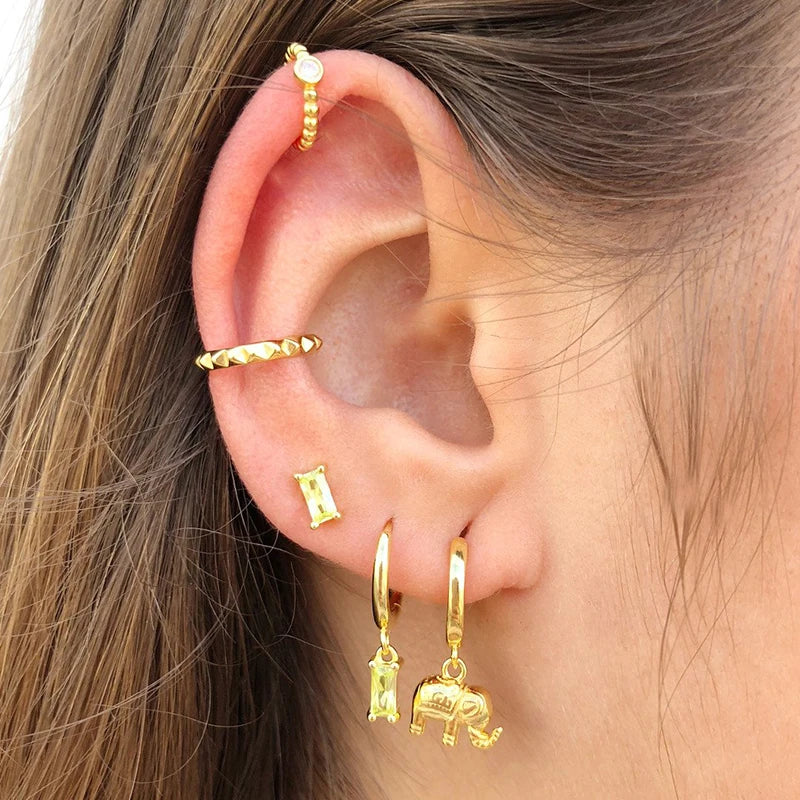 Vintage Silver Filled CZ Zircon Cross Drop Earrings for Women