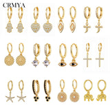 Vintage Silver Filled CZ Zircon Cross Drop Earrings for Women