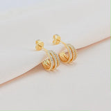 Vintage Silver CZ Zircon Circle Stud Earring for Women Girls