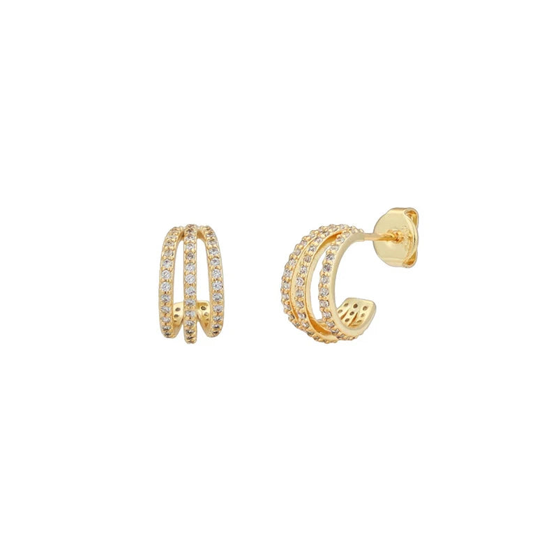 Vintage Silver CZ Zircon Circle Stud Earring for Women Girls
