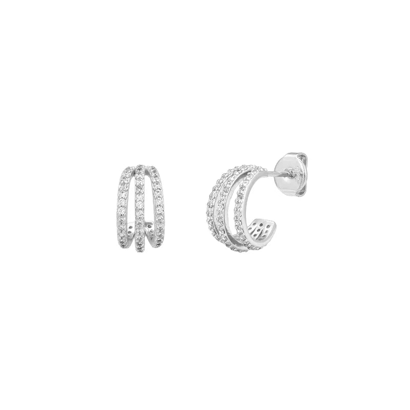 Vintage Silver CZ Zircon Circle Stud Earring for Women Girls