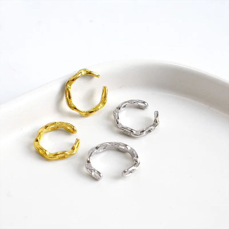 925 Sterling Silver Chain Pattern Ear Cuff Earrings