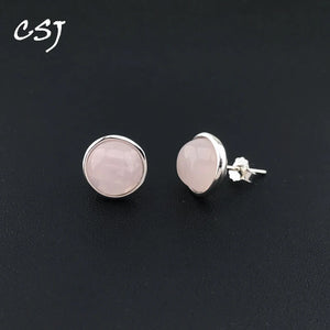 CSJ Rose Quartz Stud Earrings Sterling Silver Natural Gemstone 8mm Gift