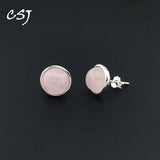 CSJ Rose Quartz Stud Earrings Sterling Silver Natural Gemstone 8mm Gift