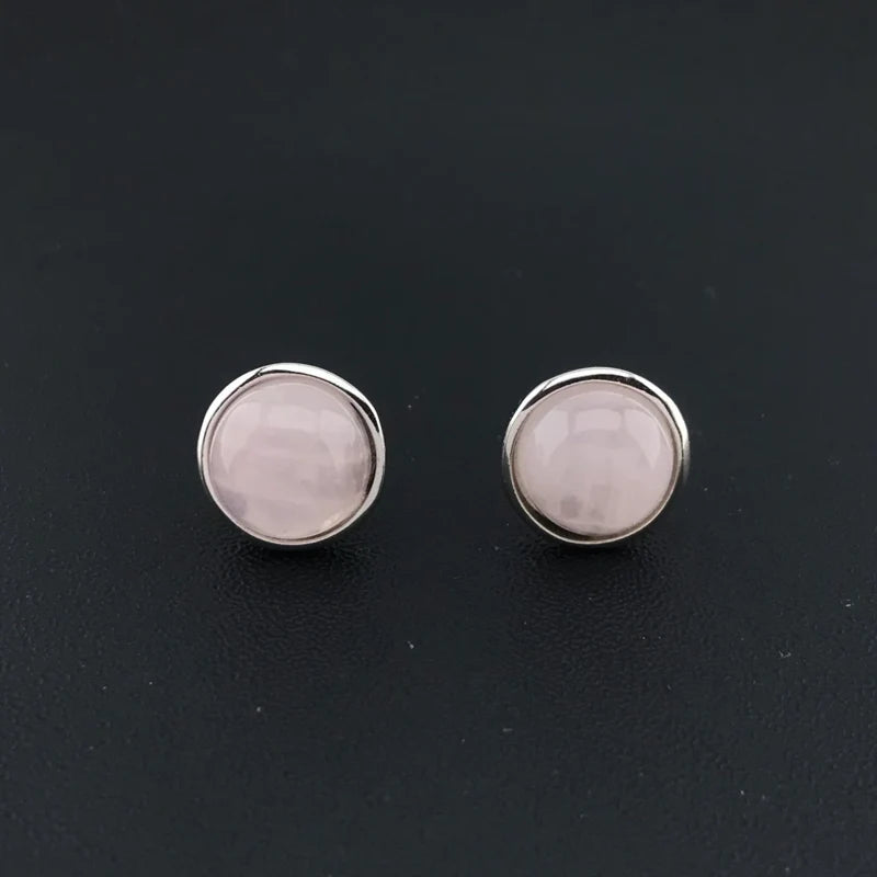 CSJ Rose Quartz Stud Earrings Sterling Silver Natural Gemstone 8mm Gift