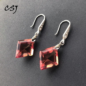 CSJ Zultanite Earrings Sterling Silver Prismatic 15*20mm Sultanite Fine Jewelry