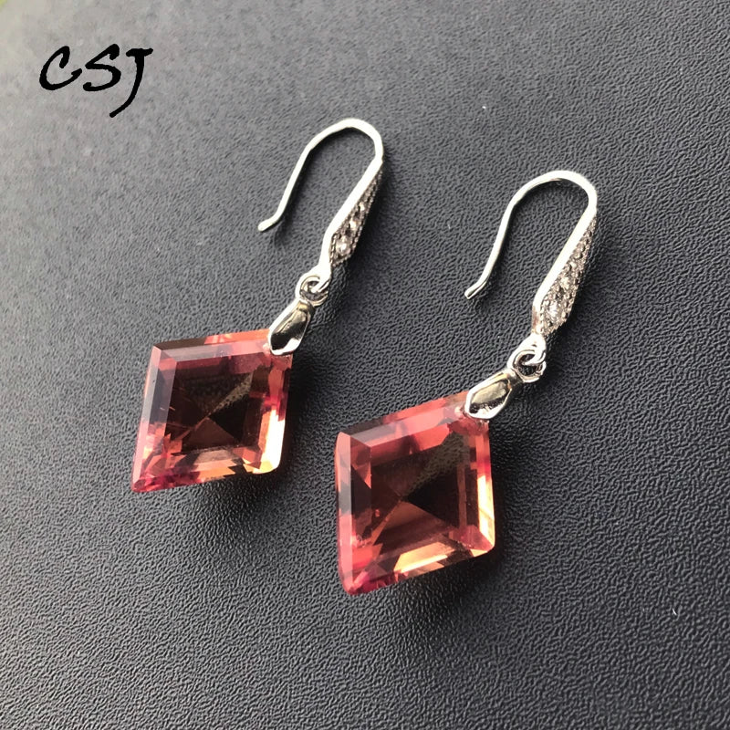 CSJ Zultanite Earrings Sterling Silver Prismatic 15*20mm Sultanite Fine Jewelry