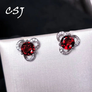 CSJ Garnet Earrings 925 Silver 5/6mm Gemstone Women Wedding Jewelry