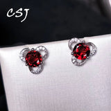 CSJ Garnet Earrings 925 Silver 5/6mm Gemstone Women Wedding Jewelry