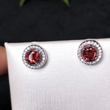 CSJ Garnet Earrings 925 Silver 5/6mm Gemstone Women Wedding Jewelry