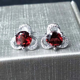 CSJ Garnet Earrings 925 Silver 5/6mm Gemstone Women Wedding Jewelry