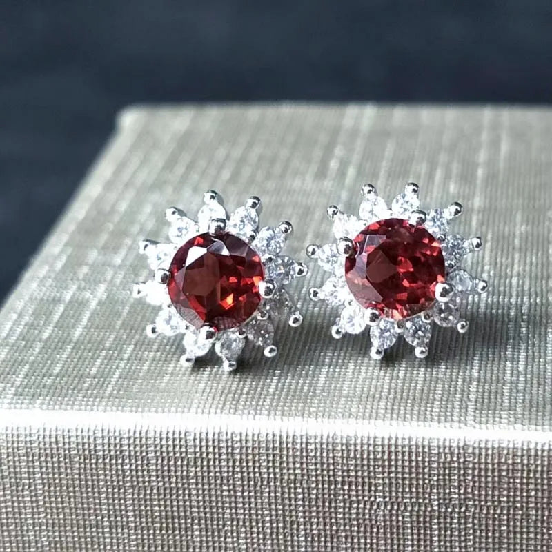 CSJ Garnet Earrings 925 Silver 5/6mm Gemstone Women Wedding Jewelry