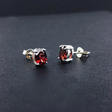 925 Silver Natural Garnet Stud Earrings Oval 4*6mm for Women