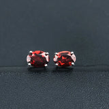 925 Silver Natural Garnet Stud Earrings Oval 4*6mm for Women