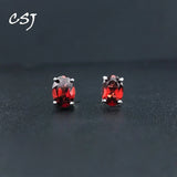 925 Silver Natural Garnet Stud Earrings Oval 4*6mm for Women
