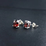 925 Silver Natural Garnet Stud Earrings Oval 4*6mm for Women